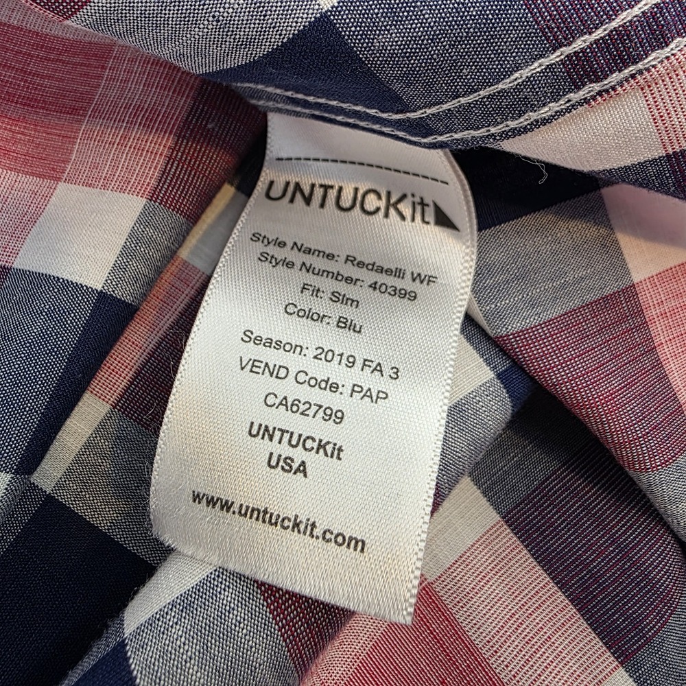 UNTUCKit Redalelli Long Sleeve Button Down Red White Blue Plaid Men's L Slim WF - Picture 5 of 8